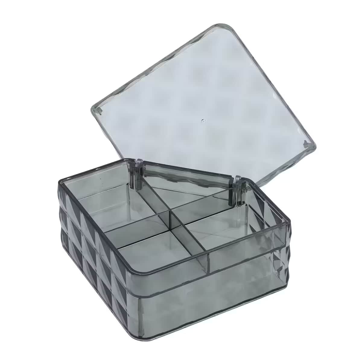 Gray Diamond Pattern Two Layer Jewelry Organizer with 2 Removable Tray image number 5