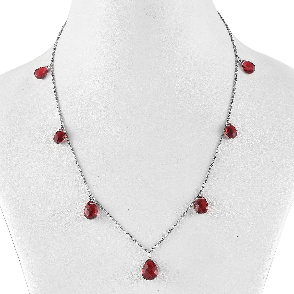 Blazing Red Quartz Station Necklace 20 Inches in Platinum Over Sterling Silver 21.25 ctw
