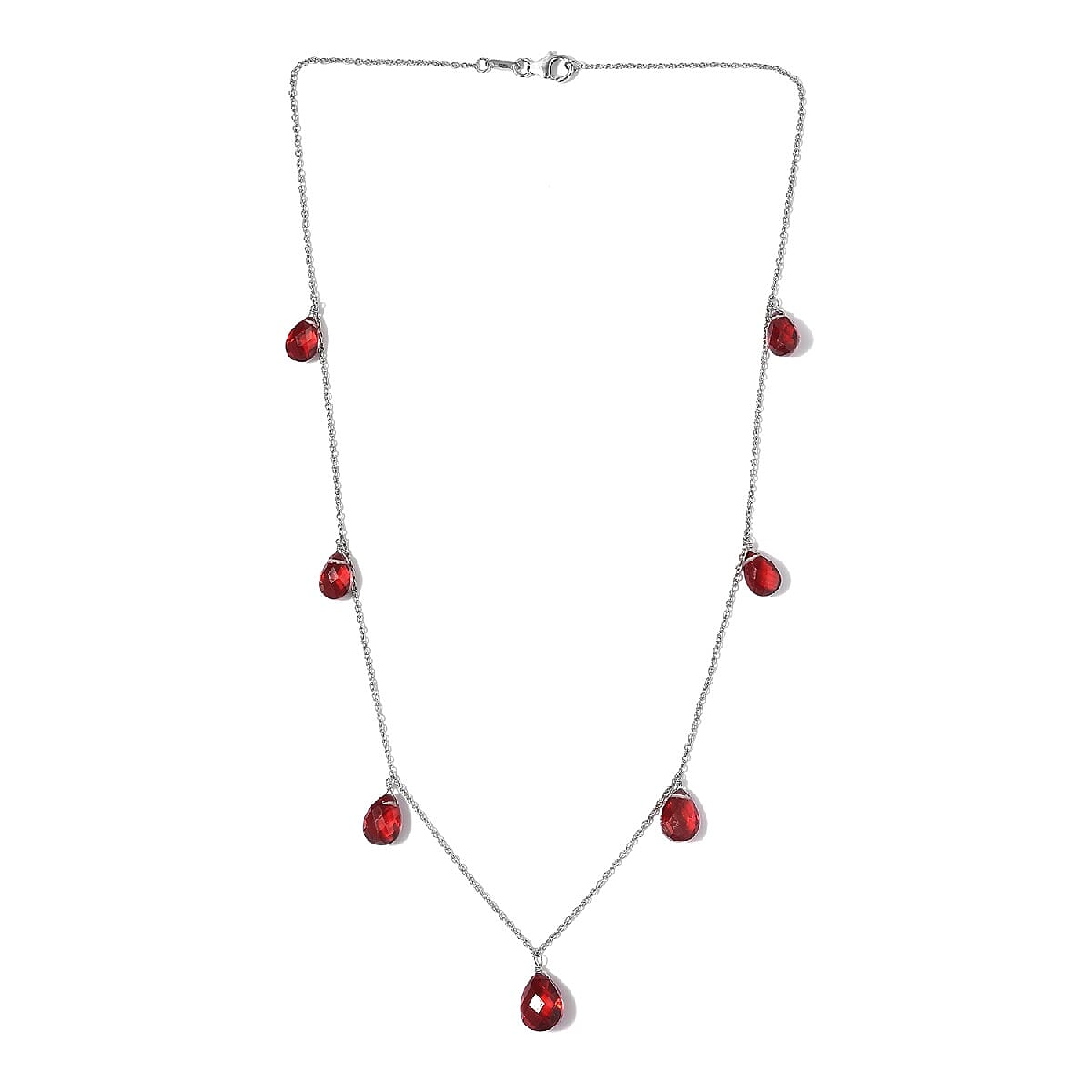 Blazing Red Quartz Station Necklace 20 Inches in Platinum Over Sterling Silver 21.25 ctw