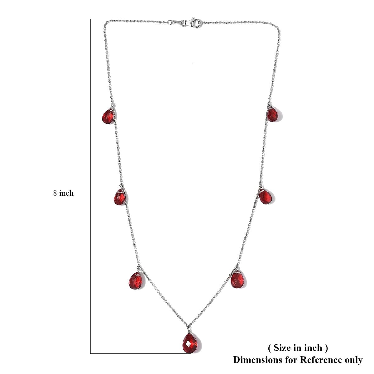 Blazing Red Quartz Station Necklace 20 Inches in Platinum Over Sterling Silver 21.25 ctw