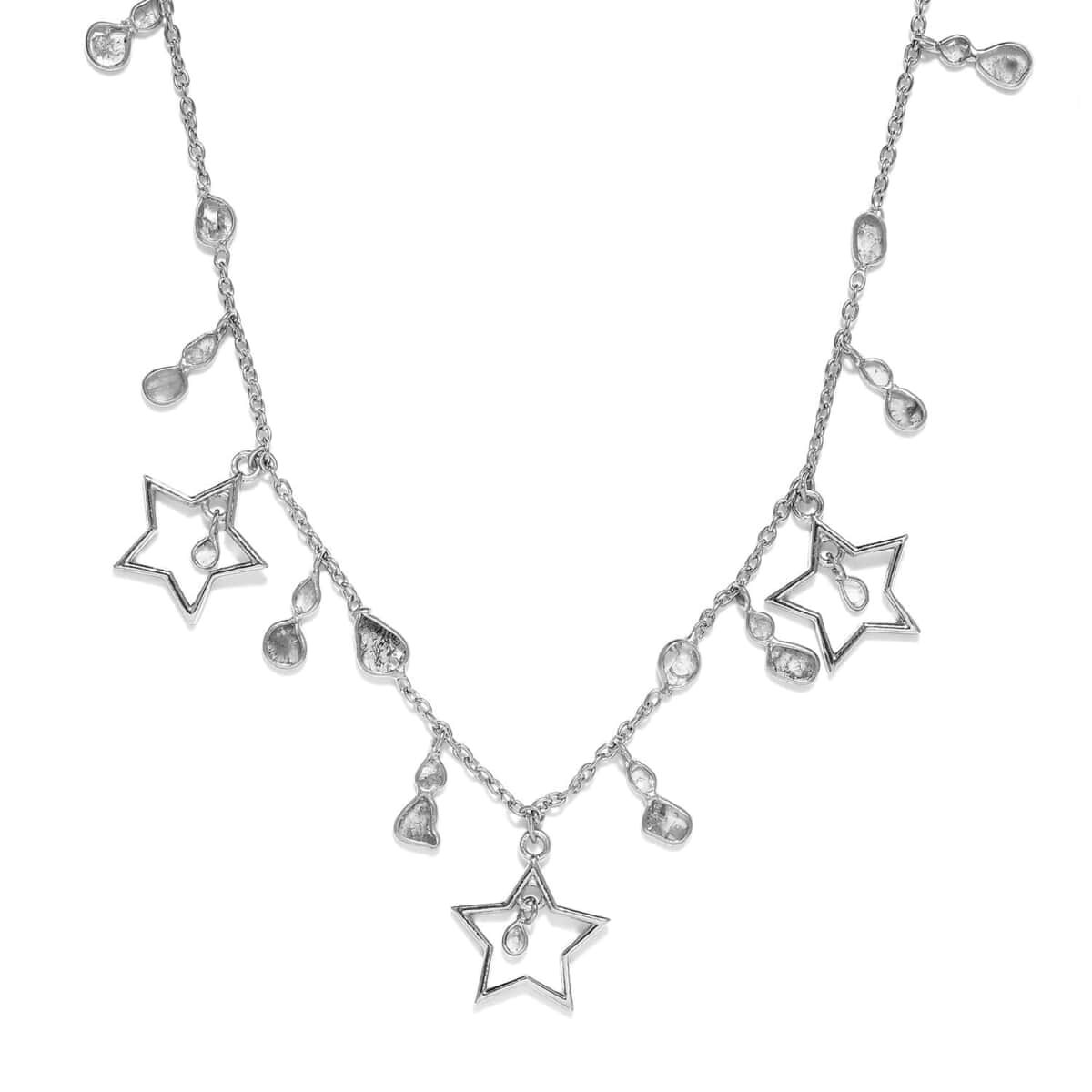 GP Celestial Dreams Collection Polki Diamond Star Charm Necklace 20 Inches in Platinum Over Sterling Silver 2.00 ctw image number 0