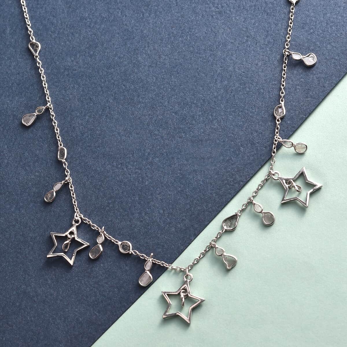 GP Celestial Dreams Collection Polki Diamond Star Charm Necklace 20 Inches in Platinum Over Sterling Silver 2.00 ctw image number 1