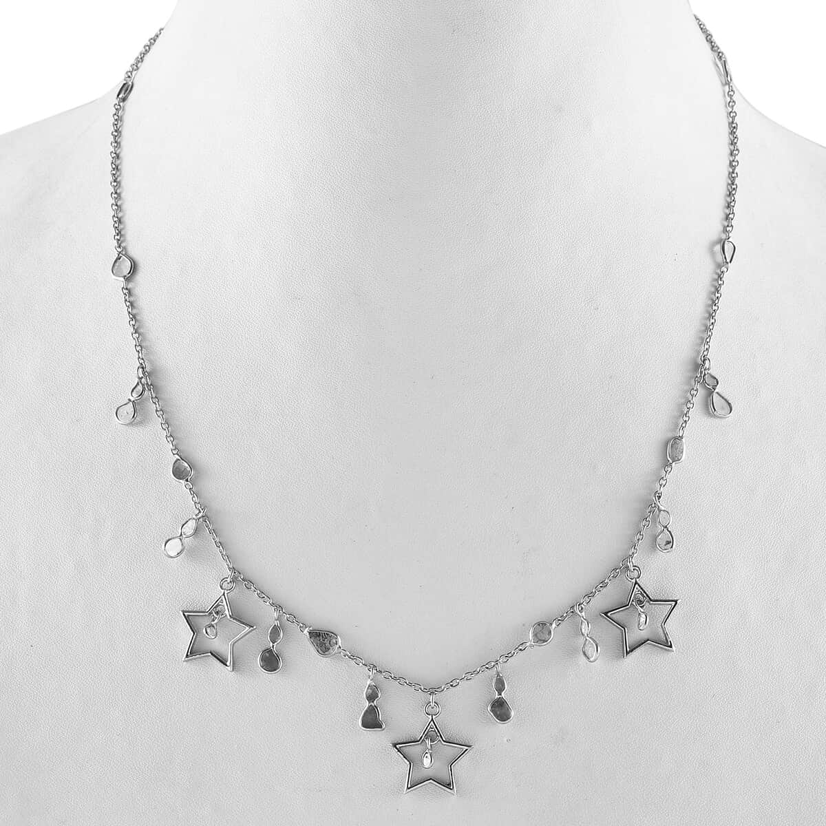 GP Celestial Dreams Collection Polki Diamond Star Charm Necklace 20 Inches in Platinum Over Sterling Silver 2.00 ctw image number 2