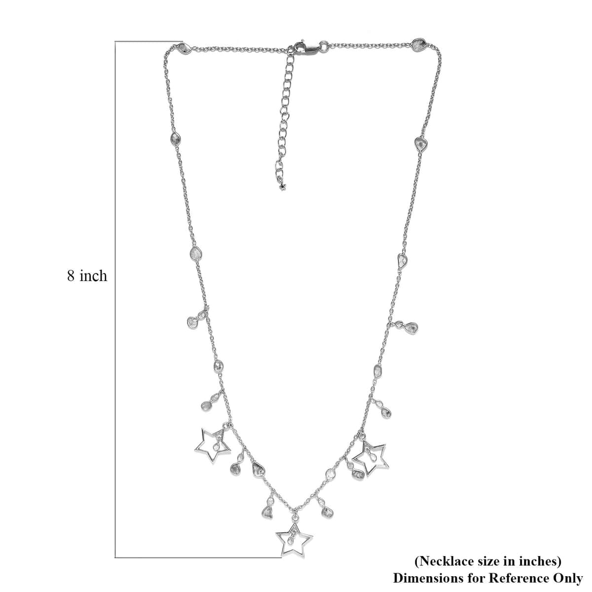 GP Celestial Dreams Collection Polki Diamond Star Charm Necklace 20 Inches in Platinum Over Sterling Silver 2.00 ctw image number 4