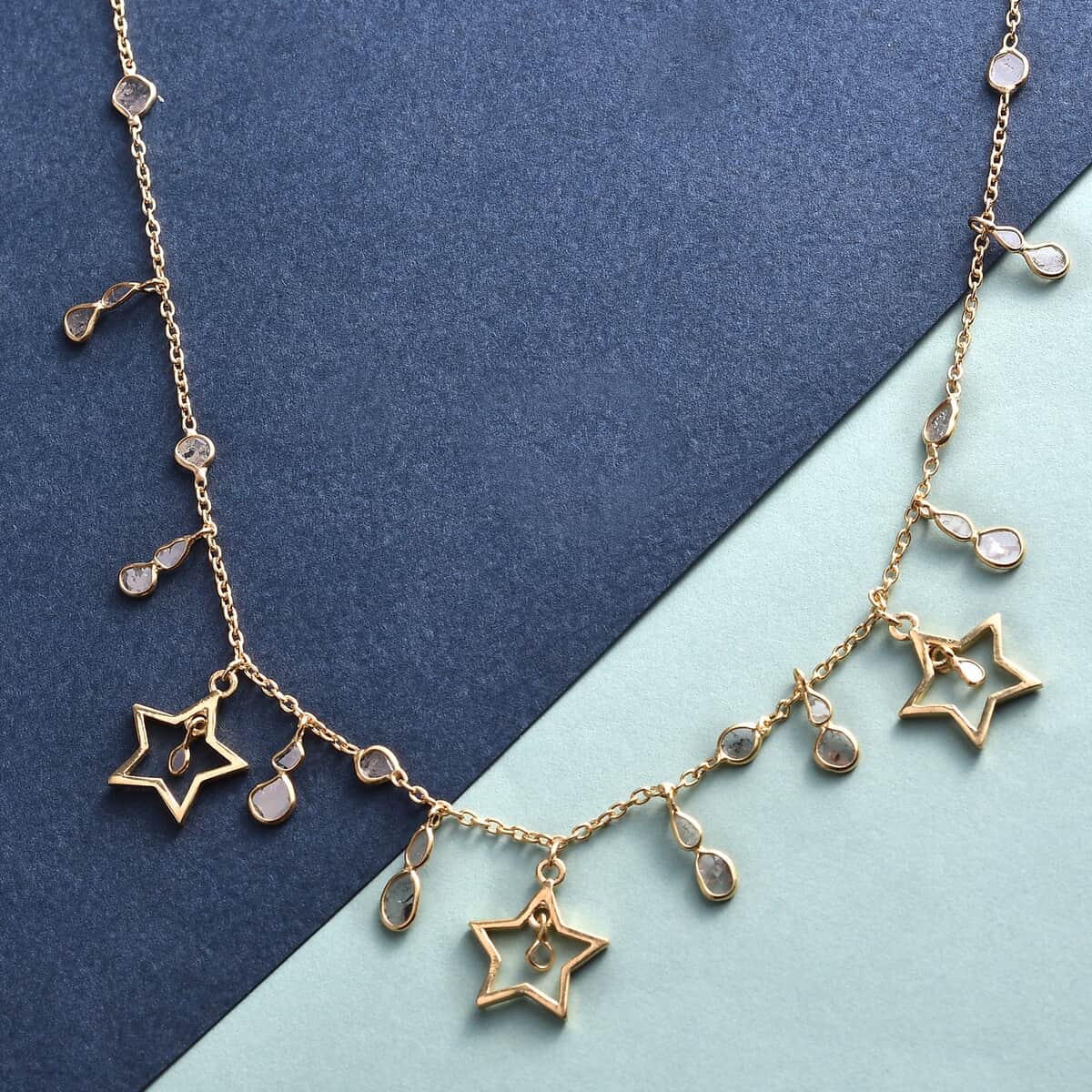 GP Celestial Dreams Collection Polki Diamond Star Charm Necklace 20 Inches in 14K Yellow Gold Over Sterling Silver 2.00 ctw image number 1
