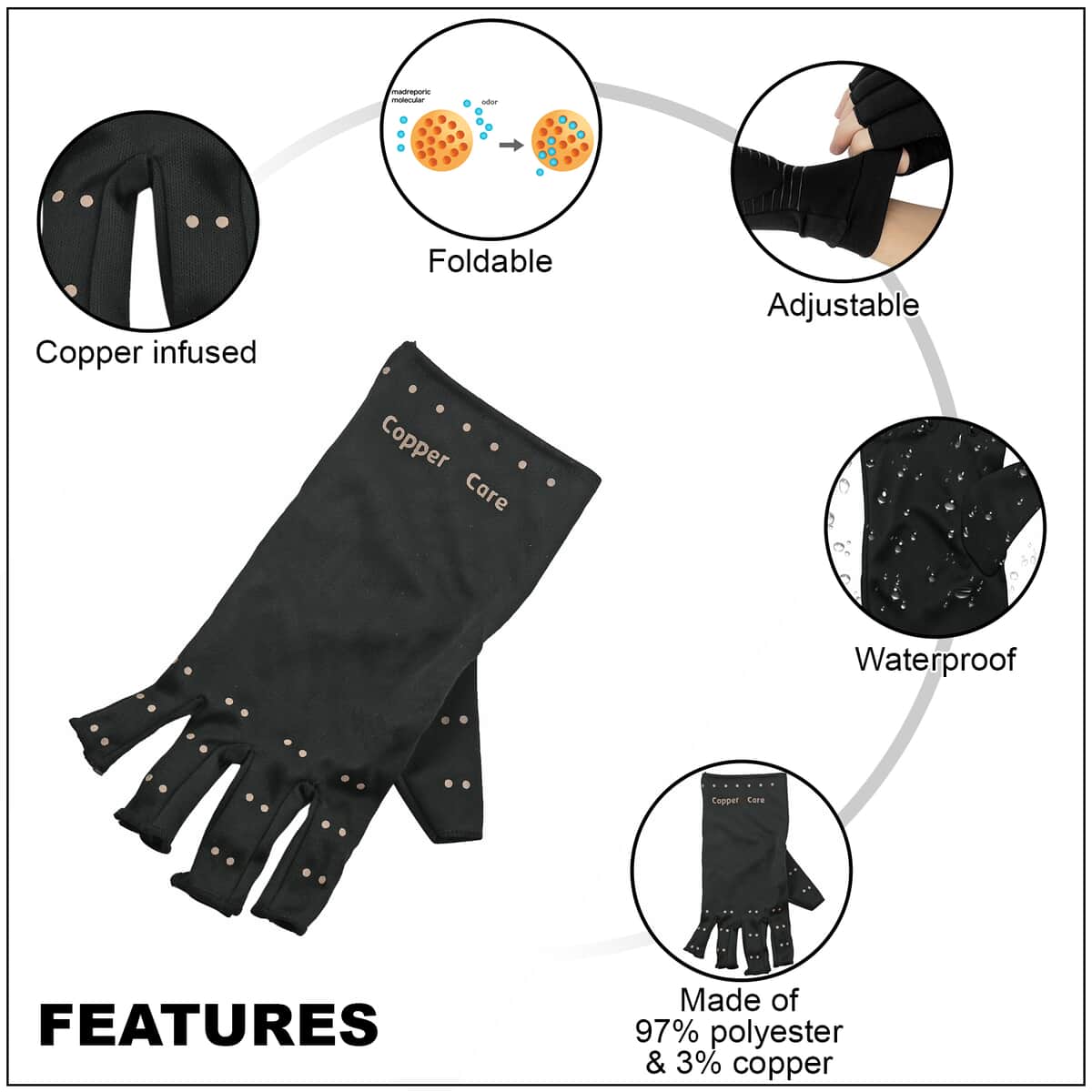 COPPER CARE Copper Infused Compression Gloves 1 Pair image number 2