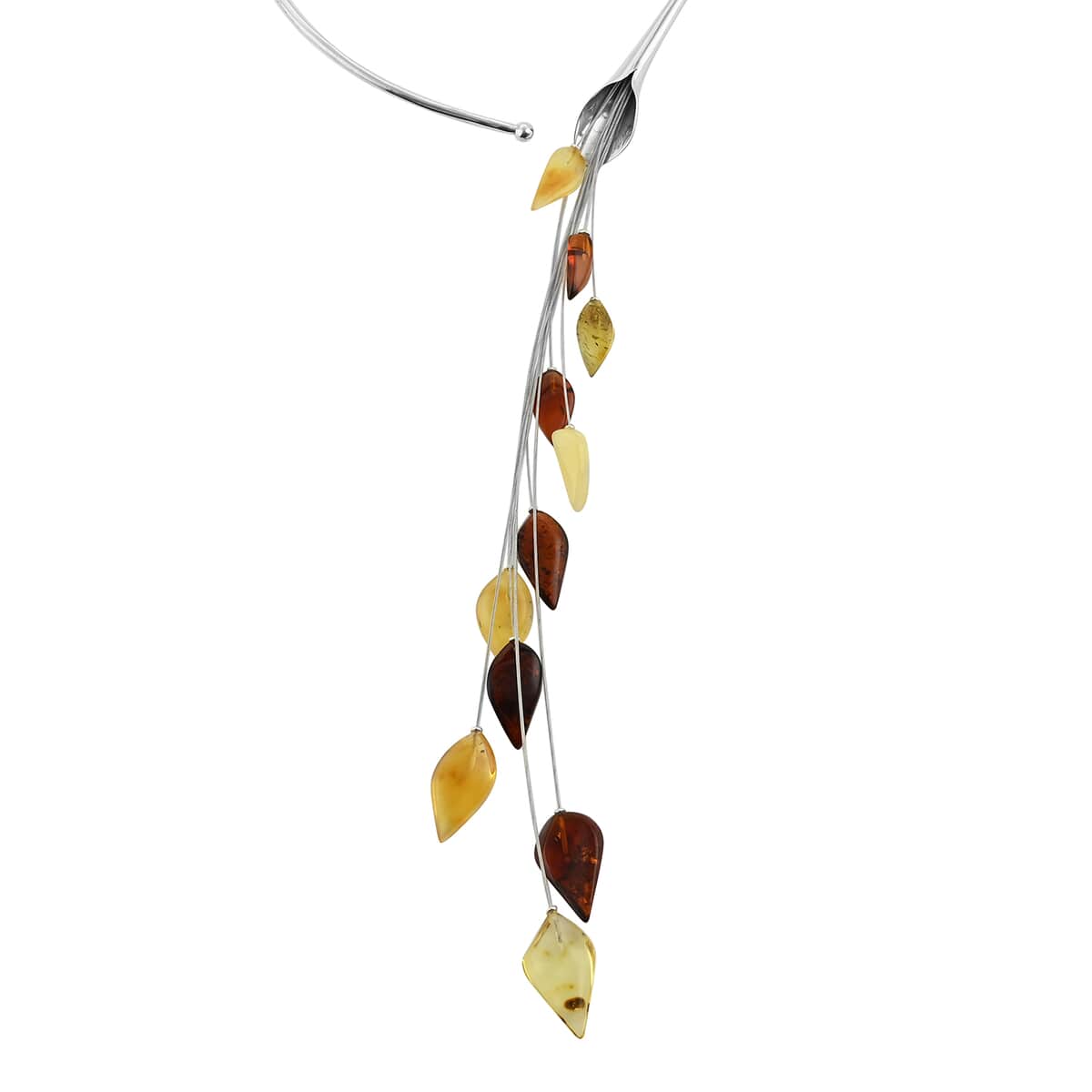 Multi Color Amber Choker Necklace 16 Inches in Sterling Silver image number 0