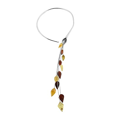 Multi Color Amber Choker Necklace 16 Inches in Sterling Silver