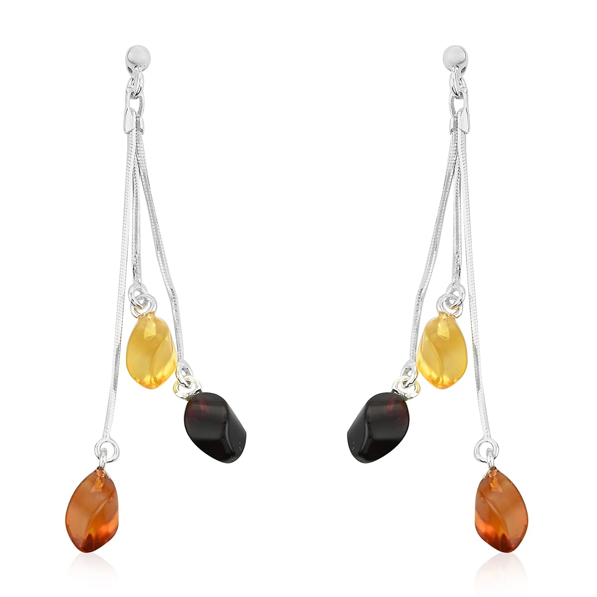 Multi Color Amber Dangle Earrings in Sterling Silver