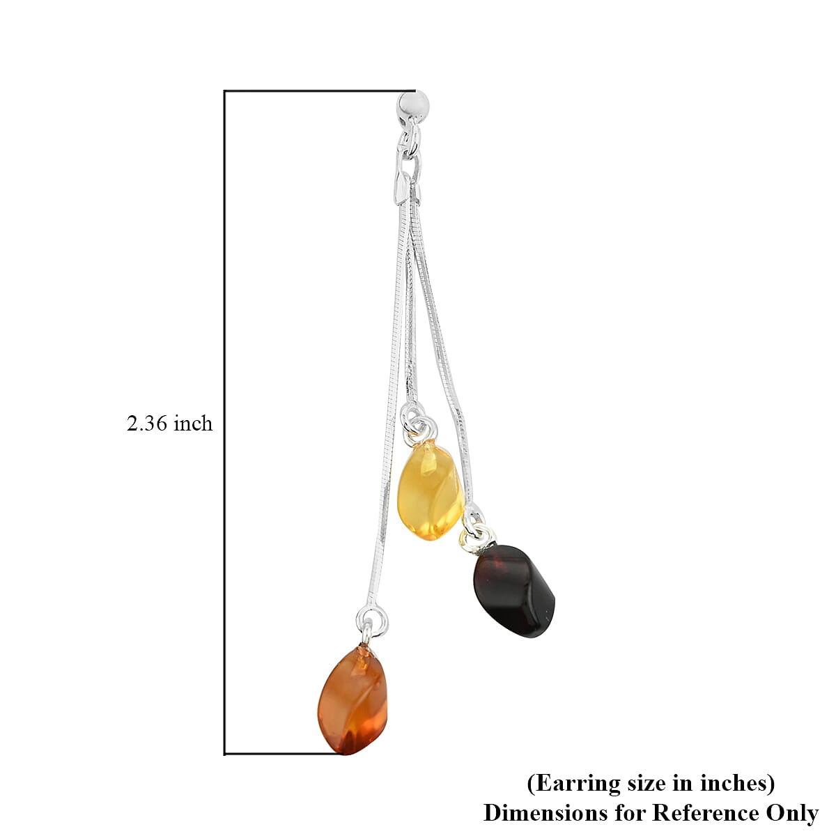 Multi Color Amber Dangle Earrings in Sterling Silver