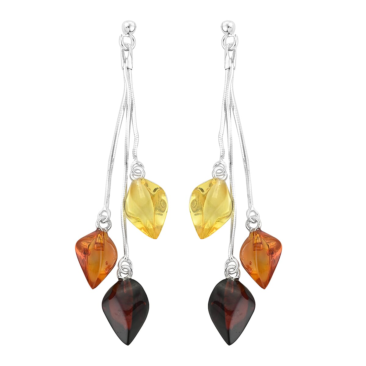 Multi Color Amber Dangle Earrings in Sterling Silver image number 0