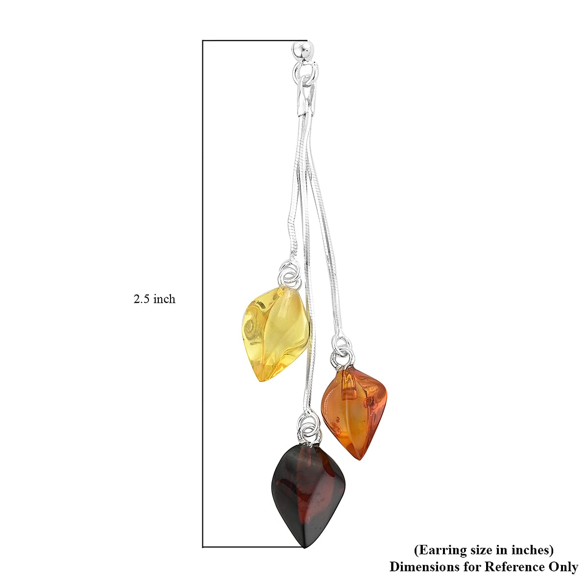 Multi Color Amber Dangle Earrings in Sterling Silver image number 1