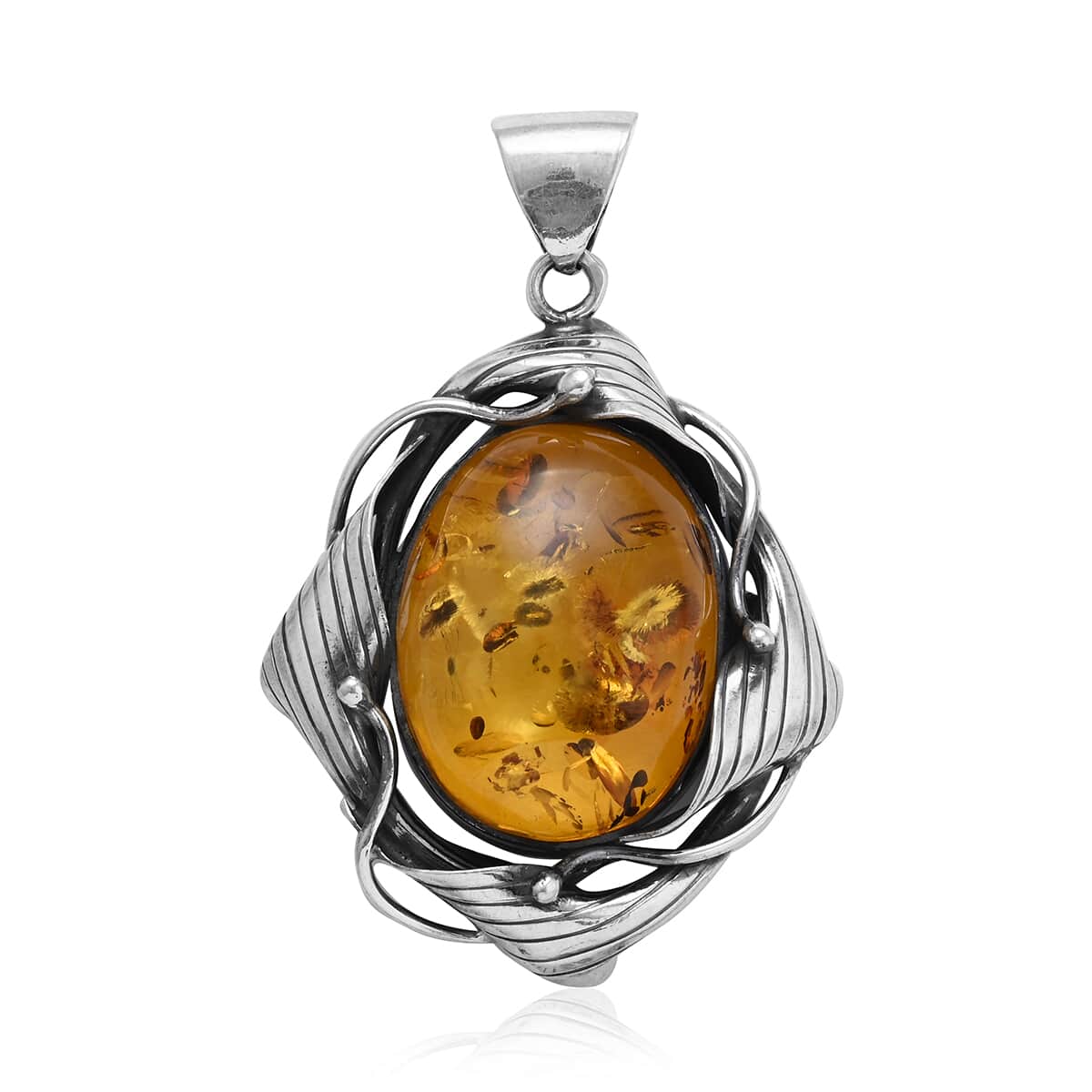 Baltic Amber Large Pendant in Sterling Silver image number 0