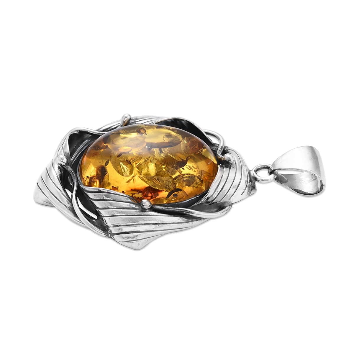 Baltic Amber Large Pendant in Sterling Silver image number 2