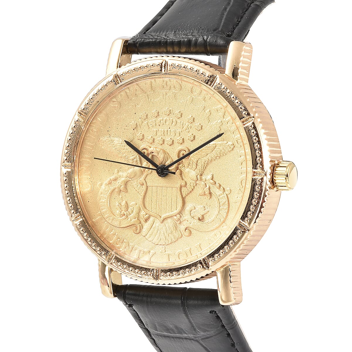 Genoa Miyota Japanese Movement Replica Coin Double Eagle Pattern Watch with Black Genuine Leather Band (40mm) image number 3