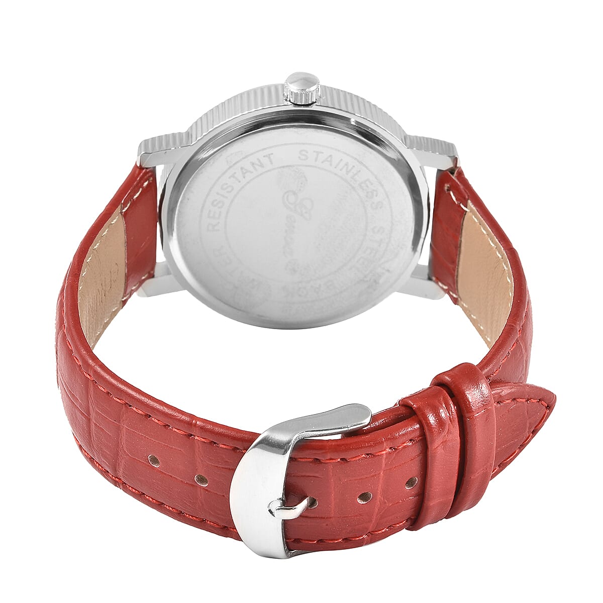 Genoa Miyota Japanese Movement Replica Coin Walking Liberty Half Dollar Pattern Watch with Red Genuine Leather Band (40mm) image number 3