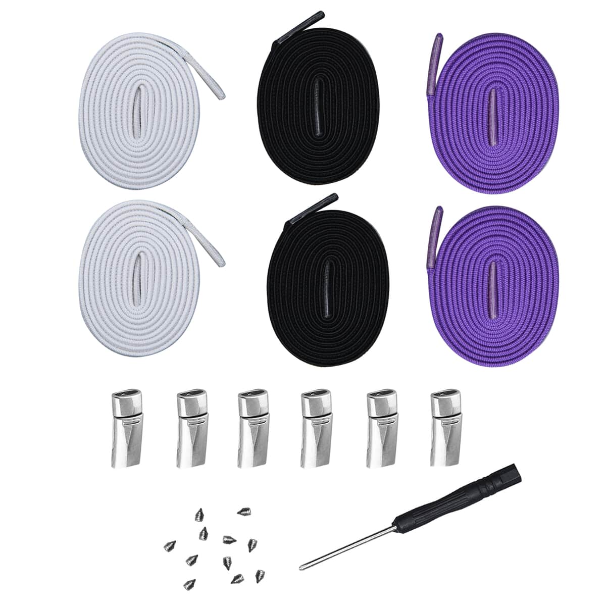 Set of 3 Pair Magnetic Shoelaces Black, White, Purple image number 0