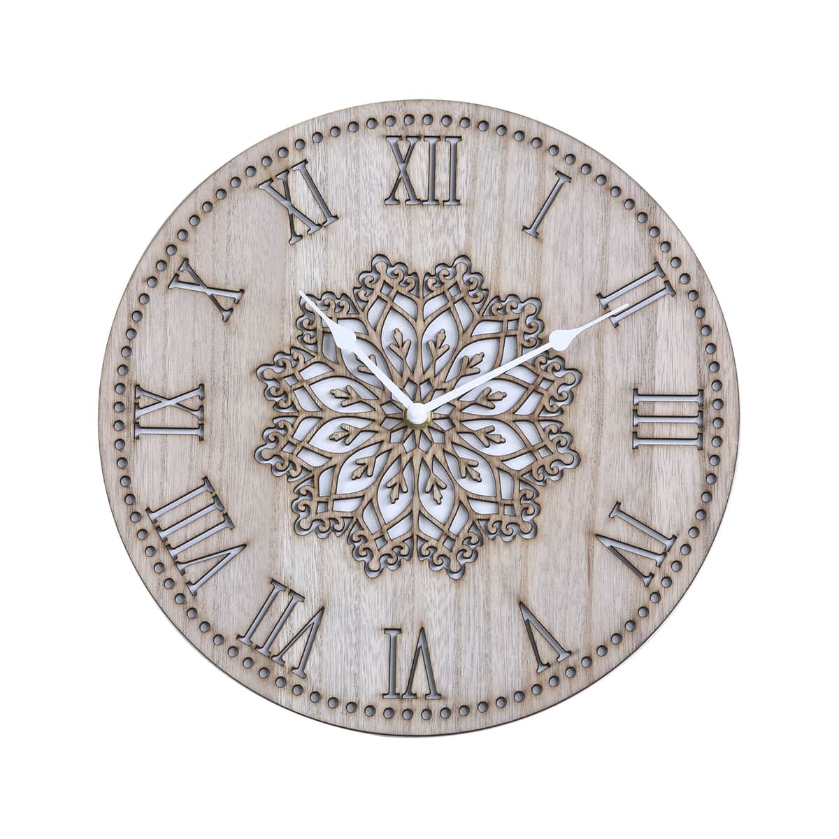 Wooden Quartz Sweep Movement Flower Pattern Wall Clock (11.81"x11.81") (AAx1 Not Included) image number 0