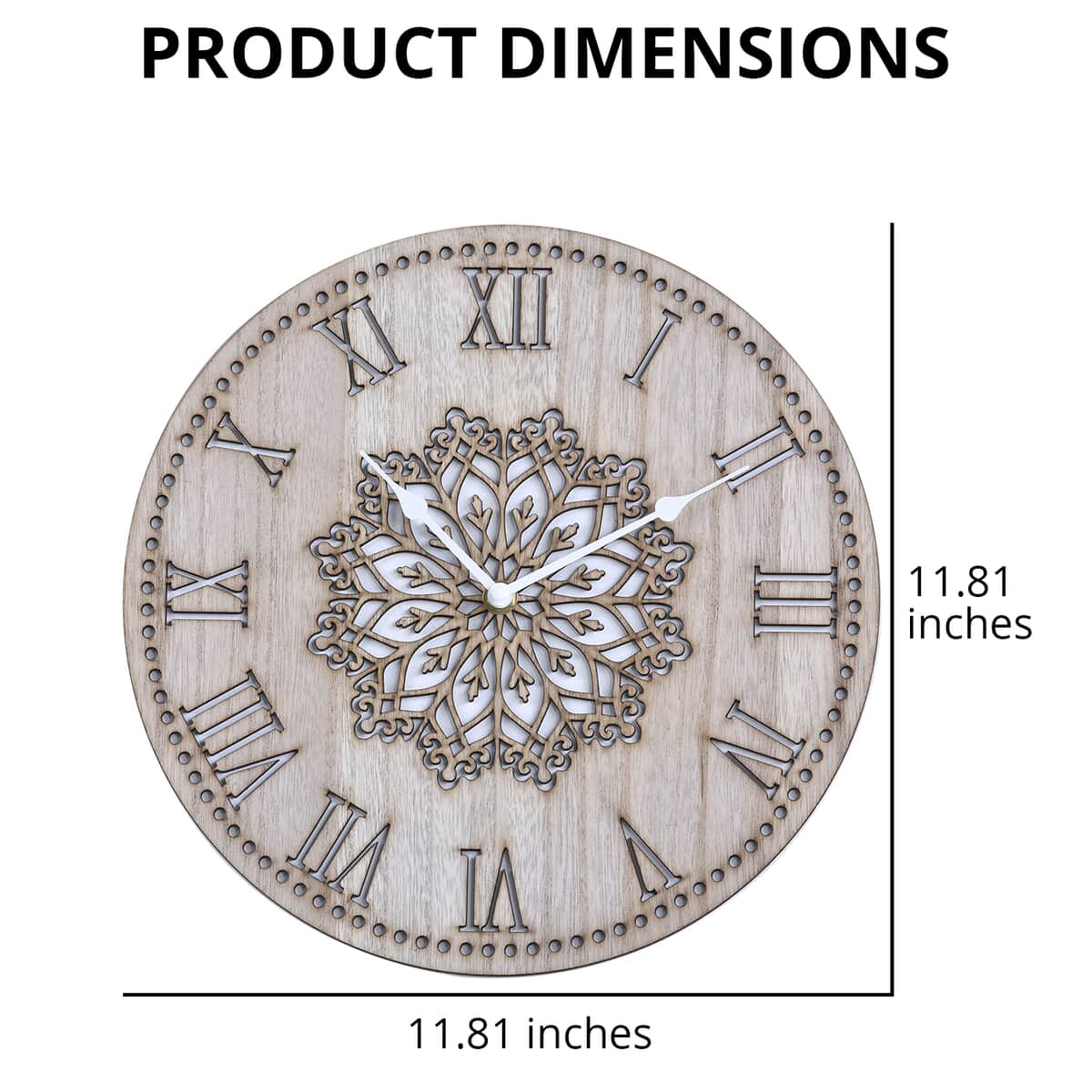 Wooden Quartz Sweep Movement Flower Pattern Wall Clock (11.81"x11.81") (AAx1 Not Included) image number 4