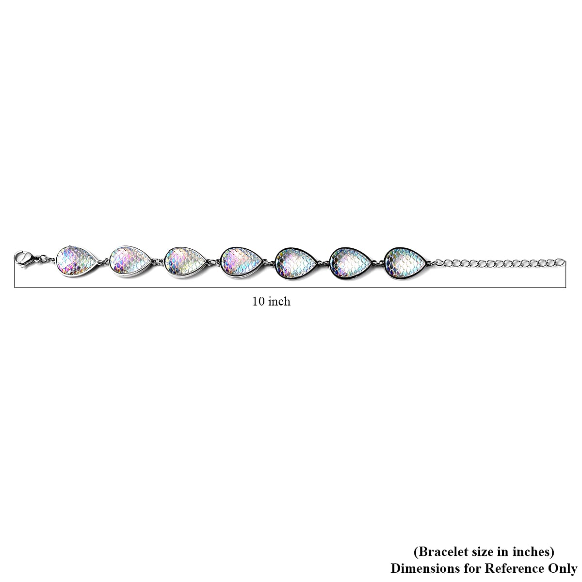 White Aurora Borealis Resin Disco Ball Pear Charm Station Bracelet in Stainless Steel (7.75-9.95In) image number 5