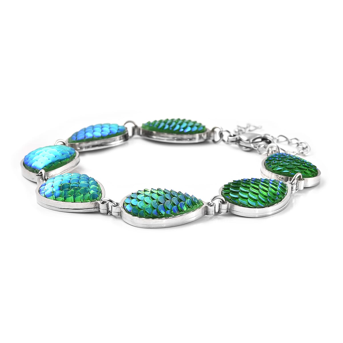 Green Magic Resin Station Bracelet in Stainless Steel (7.75-9.95 In) image number 2