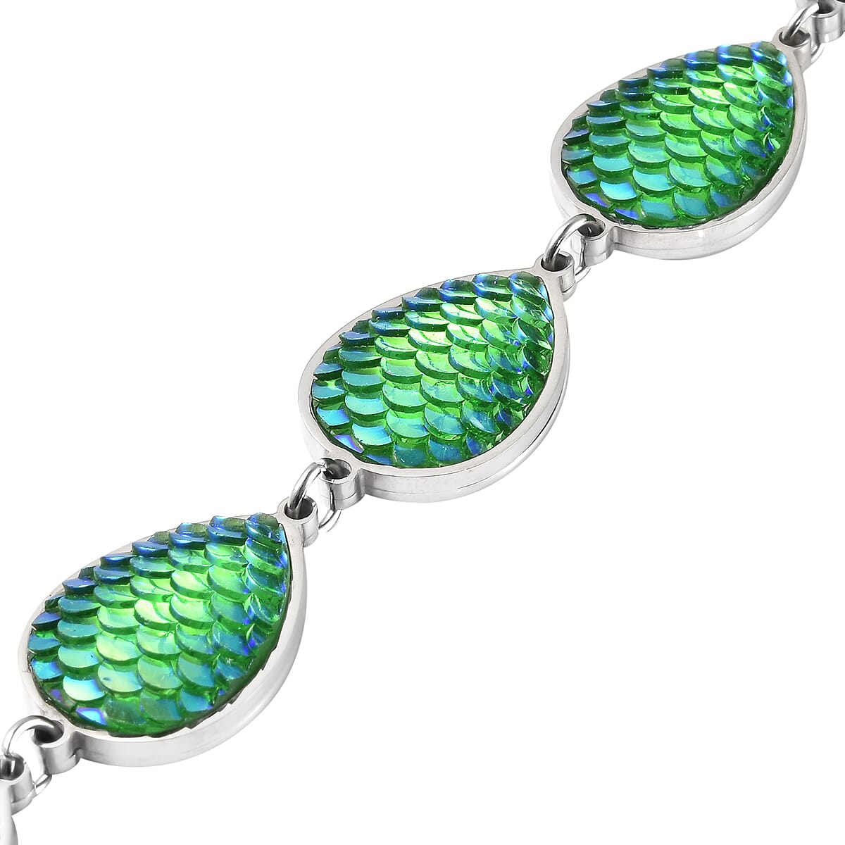 Green Magic Resin Station Bracelet in Stainless Steel (7.75-9.95 In) image number 3