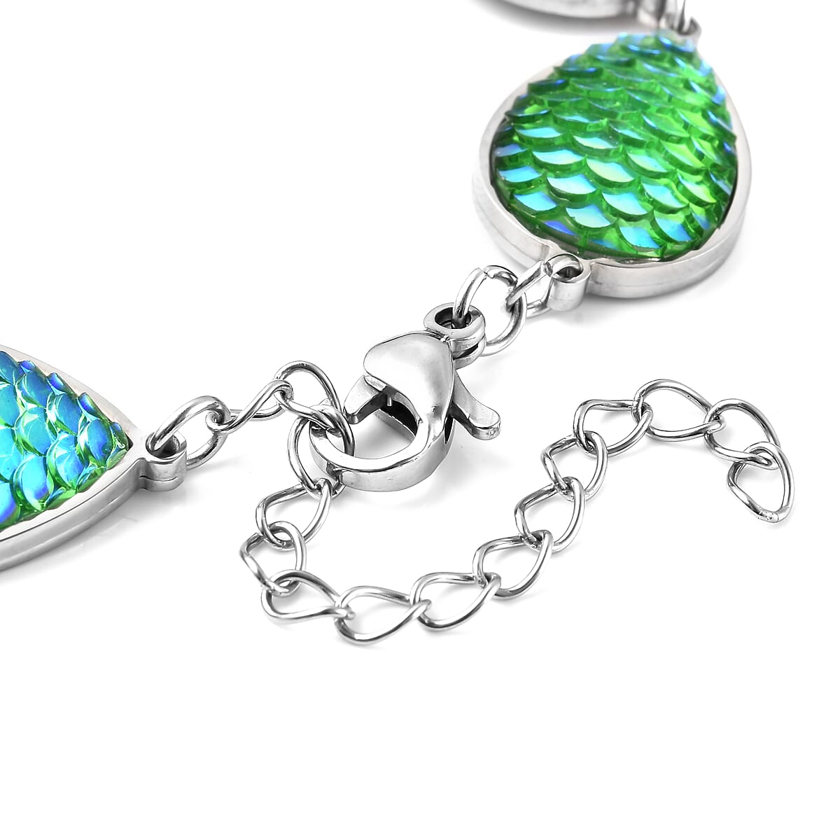Green Magic Resin Station Bracelet in Stainless Steel (7.75-9.95 In) image number 4
