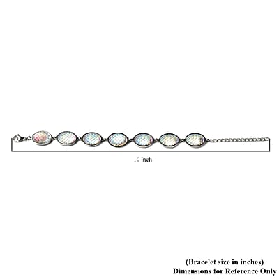 Simulated Aurora Borealis Mystic Topaz Disco Ball Theme Oval Charm Station Bracelet in Stainless Steel (7.50-9.50In)