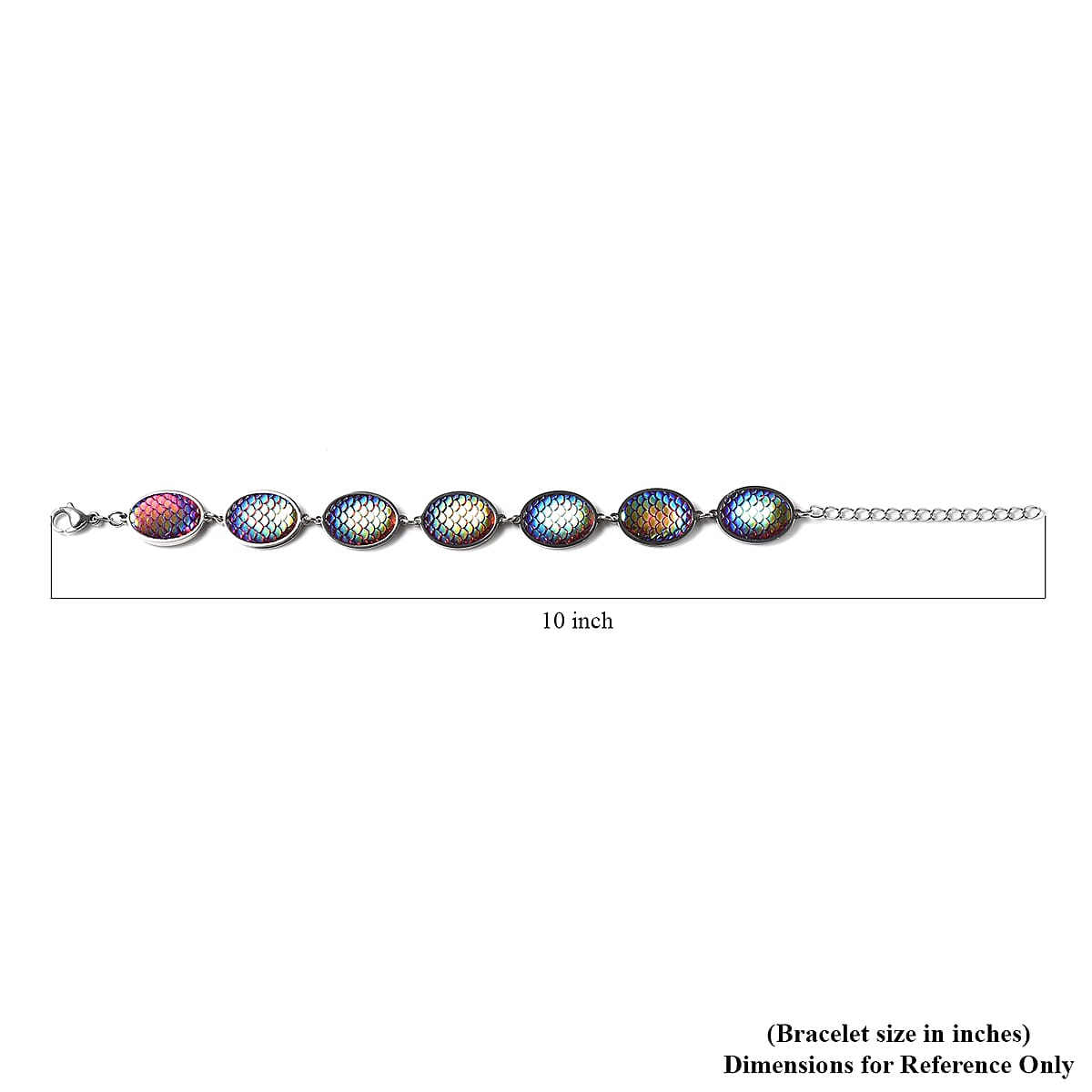 Simulated Multi Color Magic Color Topaz Disco Ball Theme Oval Charm Station Bracelet in Stainless Steel (7.50-9.50In) image number 6