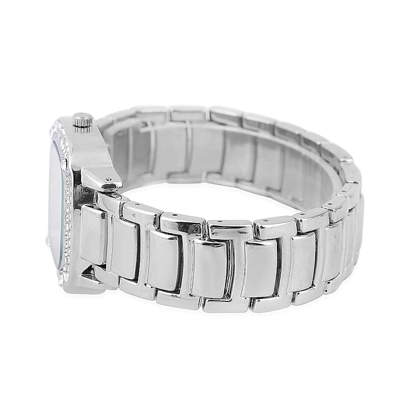 Strada Japanese Movement White Austrian Crystal Watch in Silvertone
