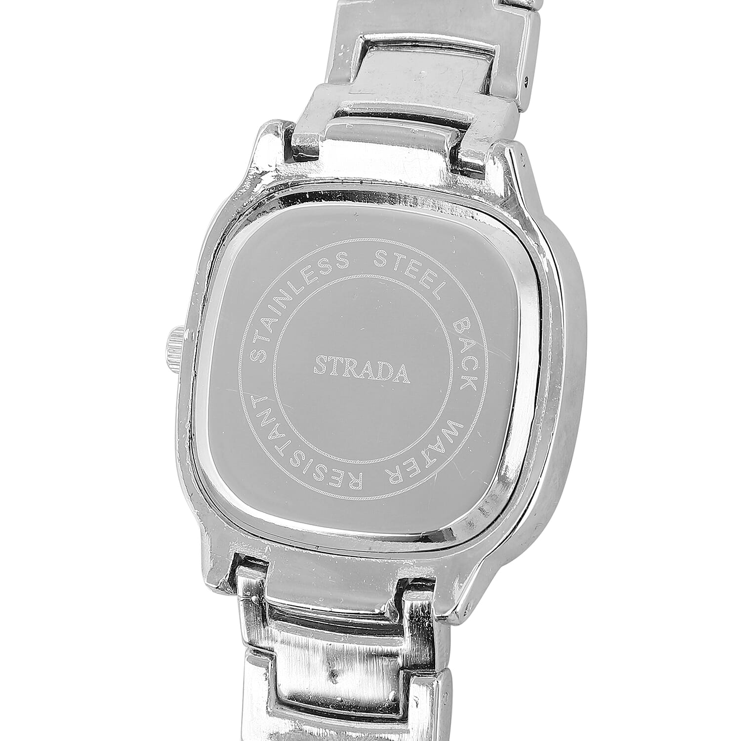 Strada Japanese Movement White Austrian Crystal Watch in Silvertone