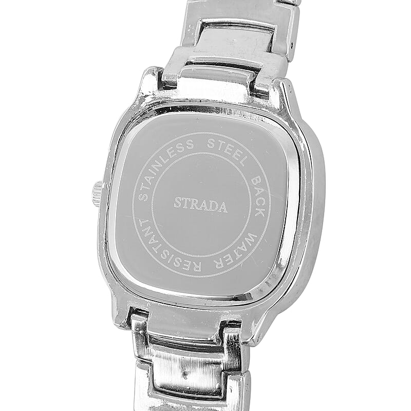 Strada Japanese Movement White Austrian Crystal Watch in Silvertone