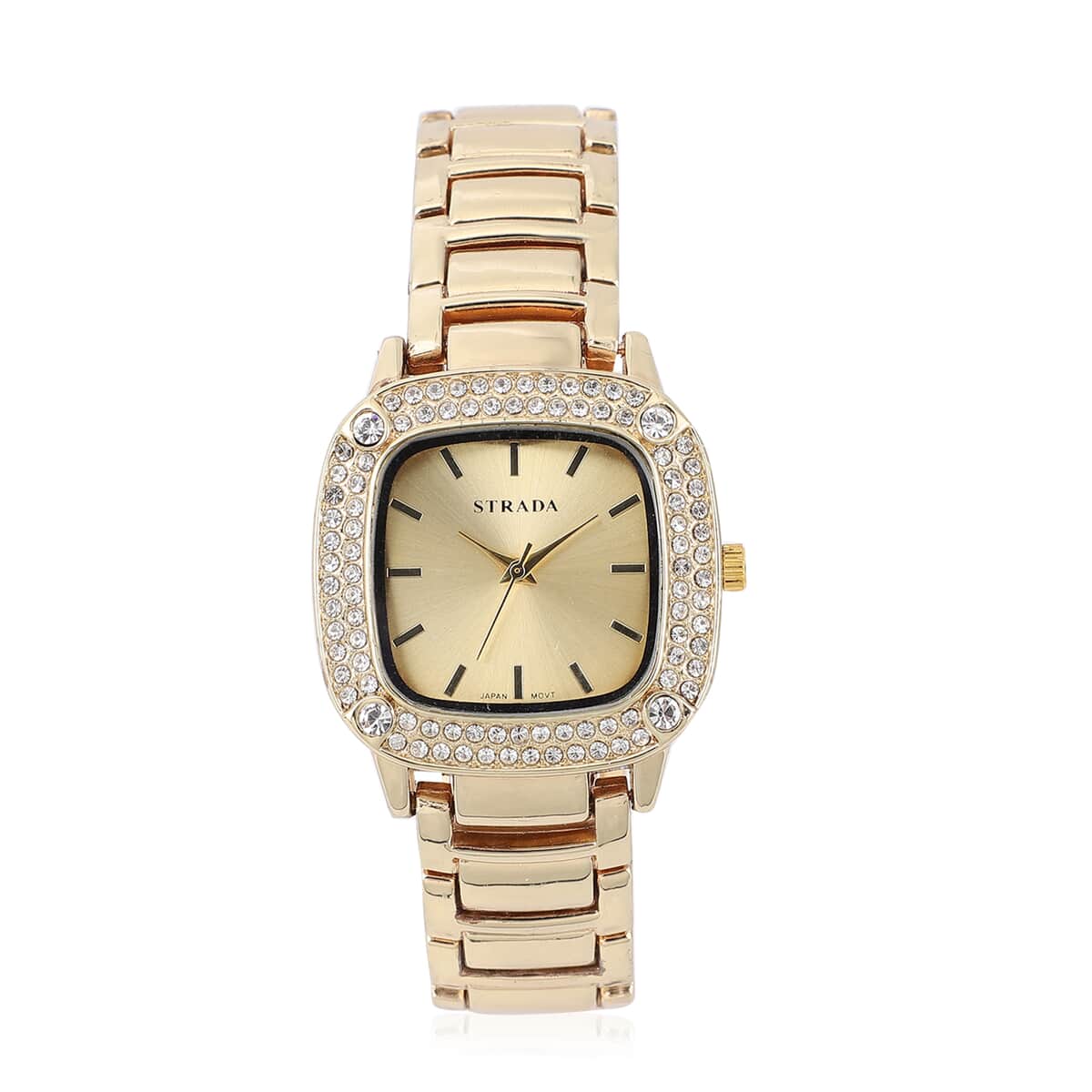 Strada Japanese Movement White Austrian Crystal Watch in Goldtone image number 0