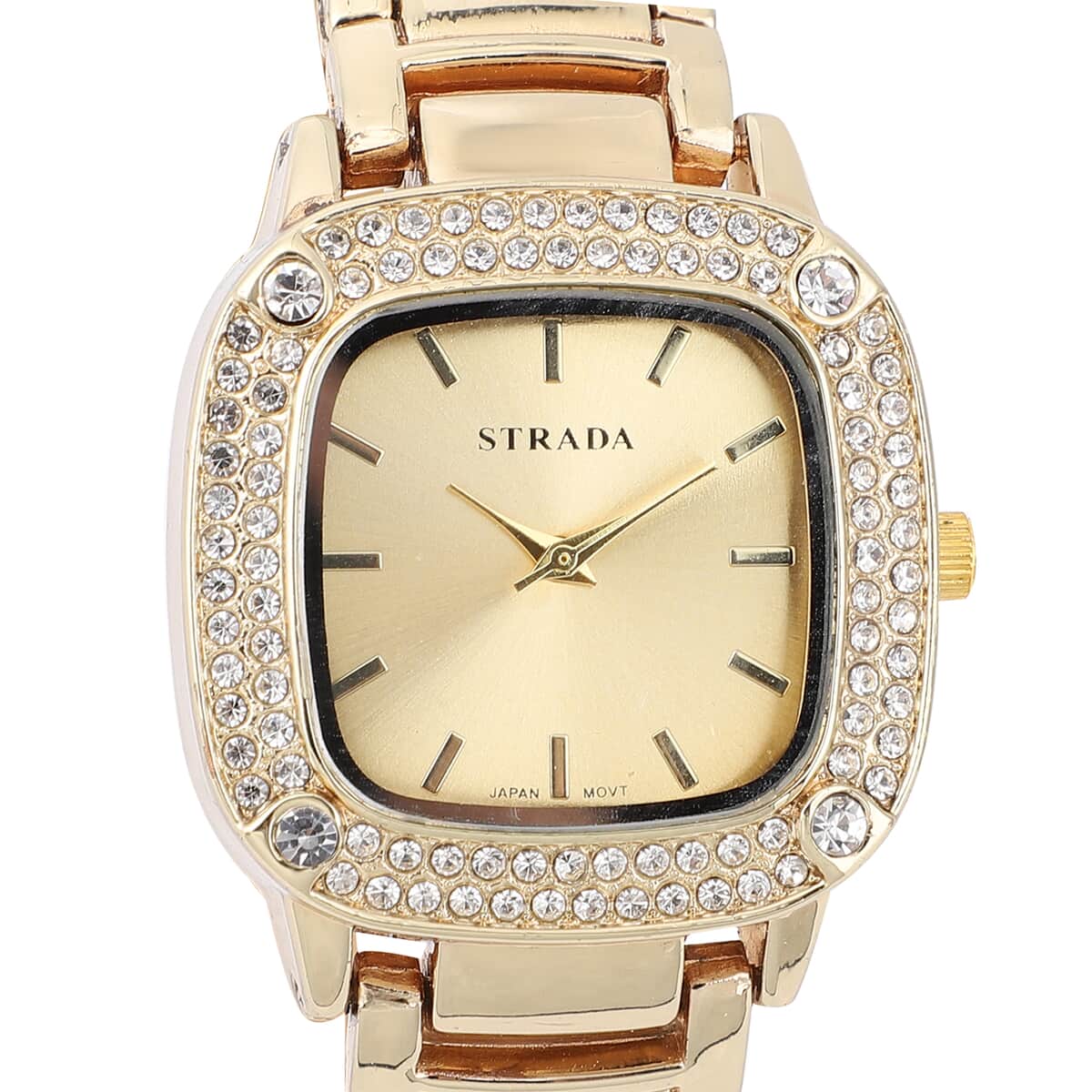 Strada Japanese Movement White Austrian Crystal Watch in Goldtone image number 3