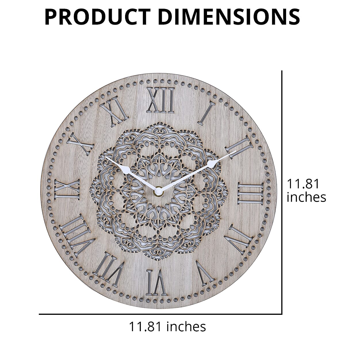 Light Wooden Quartz Sweep Movement Flower Pattern Wall Clock (AAx1 Not Included) | Wall Decor | Wall Art | Modern Wall Clock | Quartz Clock | Wall Clock for Living Room image number 4