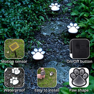 Homesmart Set of 4 Waterproof Paw Print Solar Lights -White Light