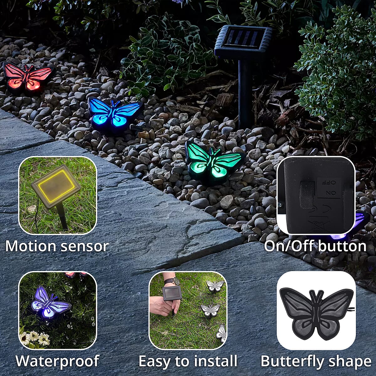 Homesmart Set of 4 Waterproof Butterfly Solar Lights (Purple, Blue, Red and Green Light) image number 2