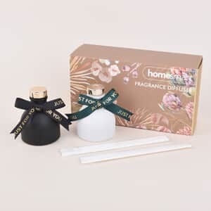 Homesmart Set of 2 50ml Round Fragrance Diffuser (Black- English Pear & Freesia, White-Gardenia) , Diffuser Sticks , Reed Diffuser , Scent Diffuser , Perfume Diffuser