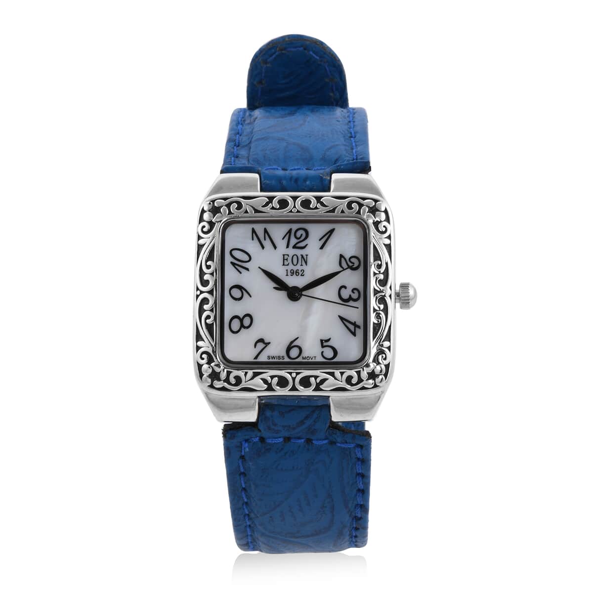 Eon 1962 Swiss Movement Sterling Silver MOP Dial Watch with Blue Leather Band image number 0