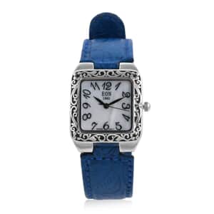 Eon 1962 Swiss Movement Sterling Silver MOP Dial Watch with Blue Leather Band
