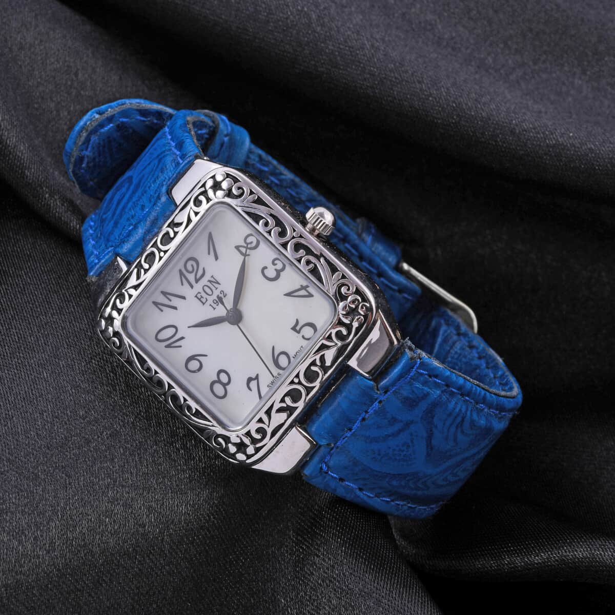EON 1962 Swiss Movement Sterling Silver MOP Dial Watch with Blue Leather Band (28 g) image number 1