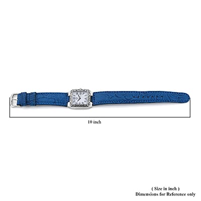 Eon 1962 Swiss Movement Sterling Silver MOP Dial Watch with Blue Leather Band