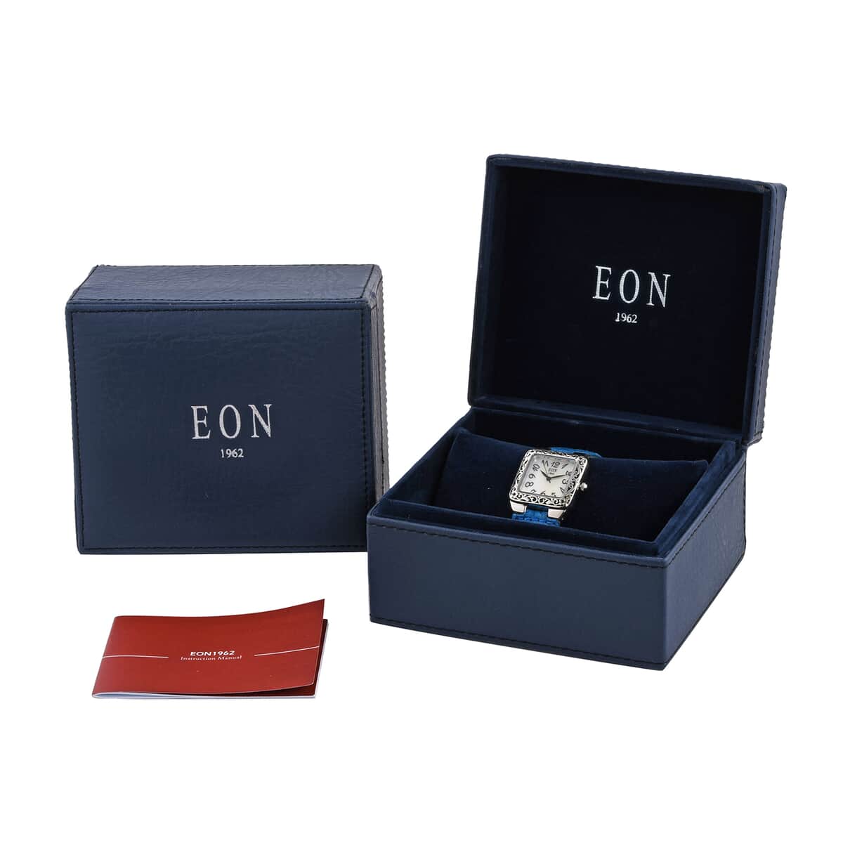 Eon 1962 Swiss Movement Sterling Silver MOP Dial Watch with Blue Leather Band image number 6