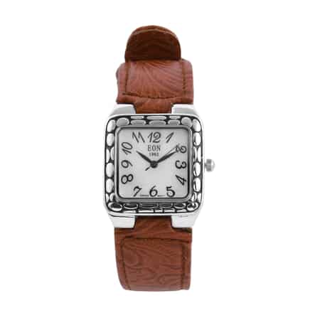 Eon 1962 Swiss Movement Sterling Silver MOP Dial Watch with Brown Leather Band image number 0