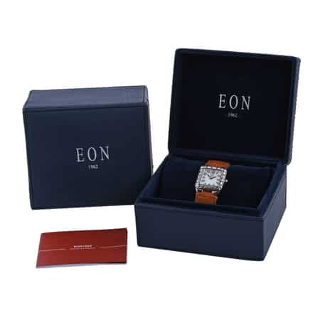 Eon 1962 Swiss Movement Sterling Silver MOP Dial Watch with Brown Leather Band image number 5