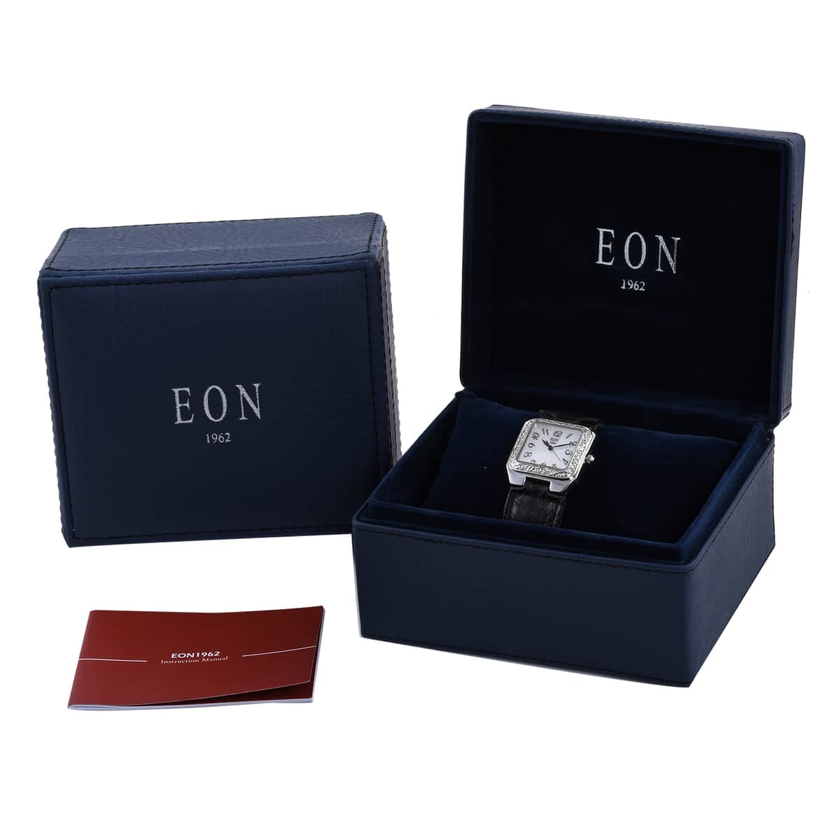 Eon 1962 Swiss Movement Sterling Silver MOP Dial Watch with Black Leather Band image number 5