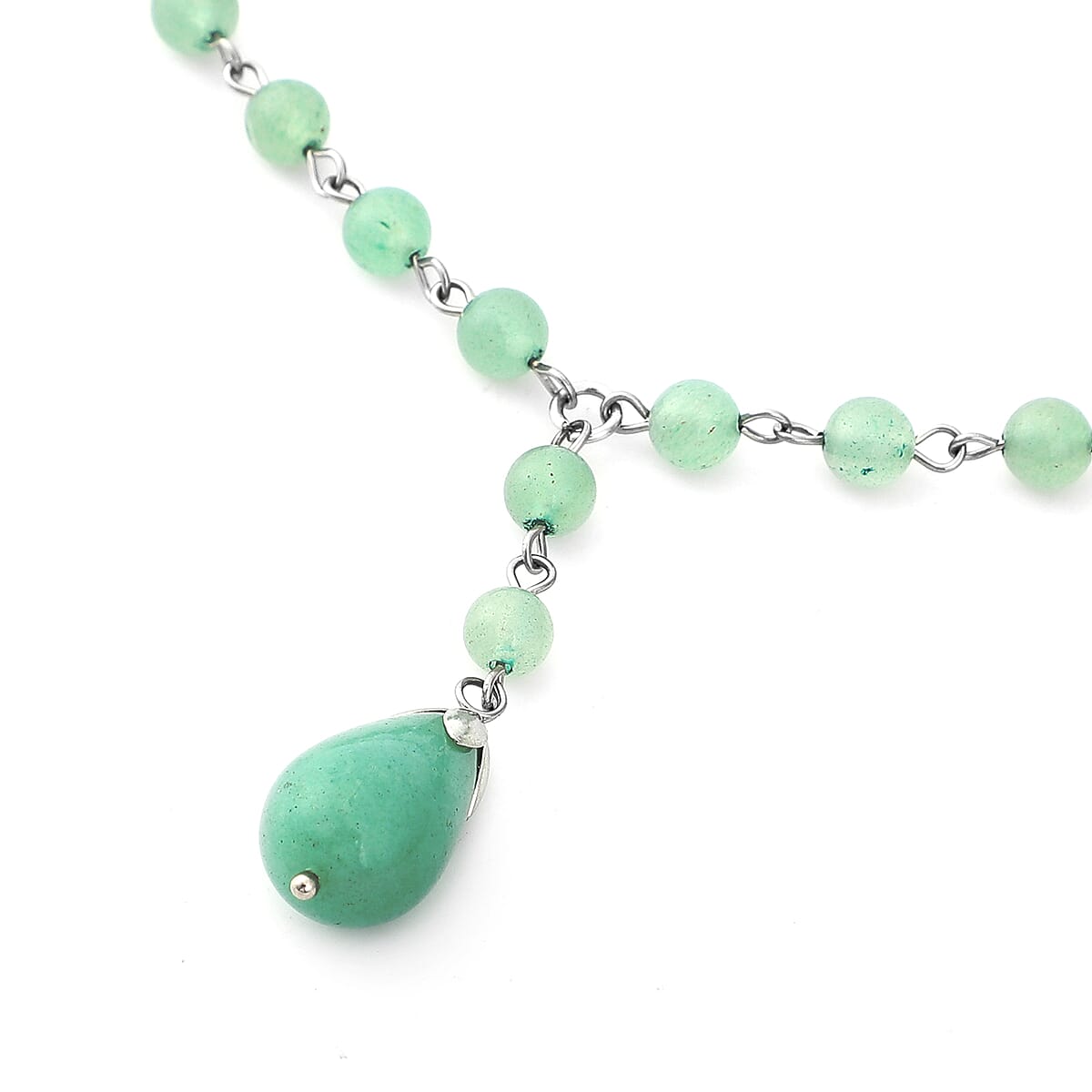 Green Aventurine Beaded Lariat Necklace 18 Inches in Silvertone 81.50 ctw image number 2