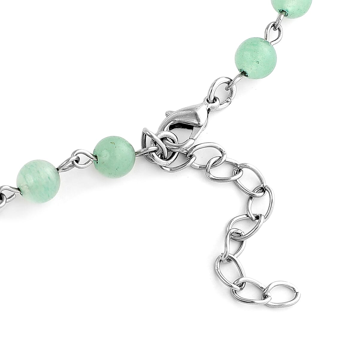Green Aventurine Beaded Lariat Necklace 18 Inches in Silvertone 81.50 ctw image number 4