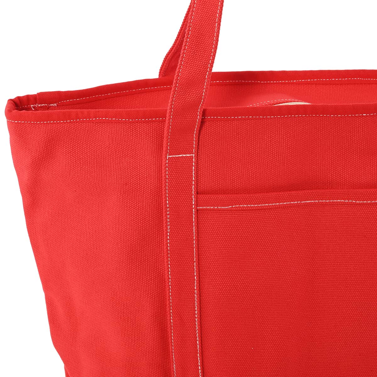 Red Canvas Top Zip Tote with Front Pocket and 12 Inches Shoulder Drop image number 2