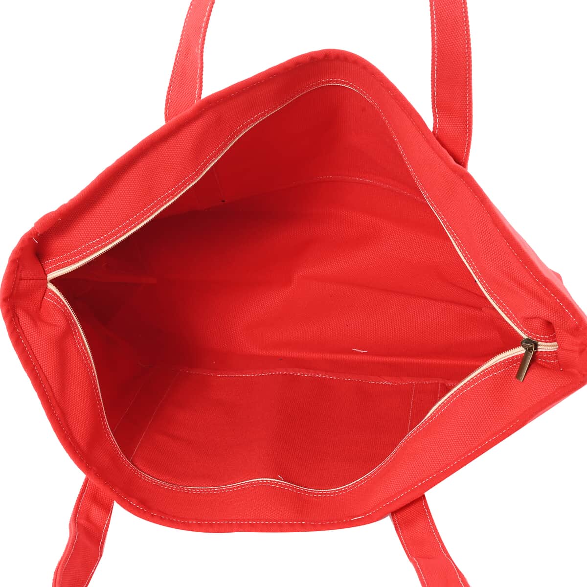 Red Canvas Top Zip Tote with Front Pocket and 12 Inches Shoulder Drop image number 3